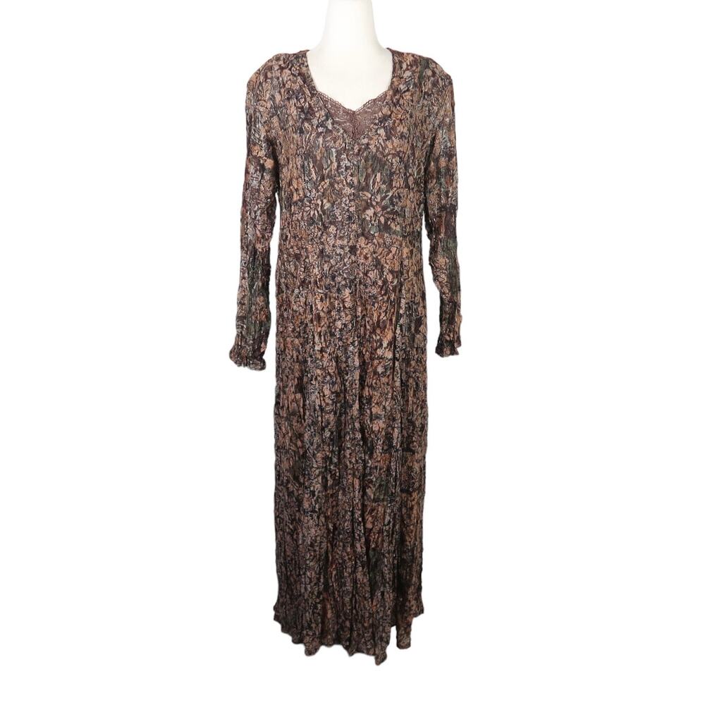 Vintage 90s Nostalgia brown floral lace long sleeve maxi dress M